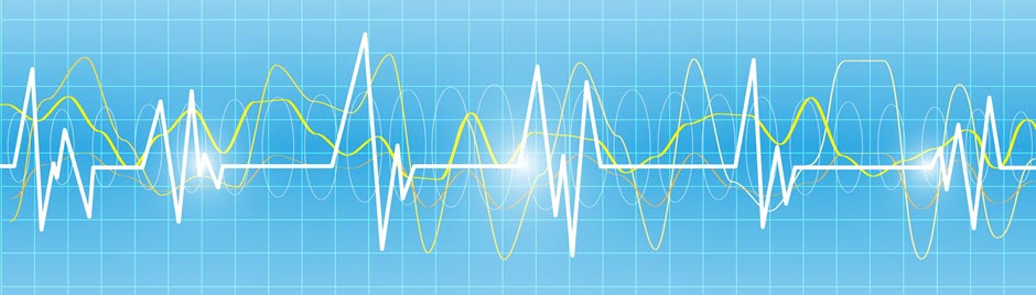 EKG-kurva på ljusblå bakgrund